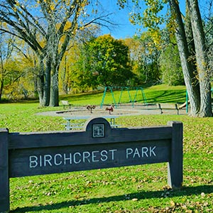 Birchcrest Park entrance sign.