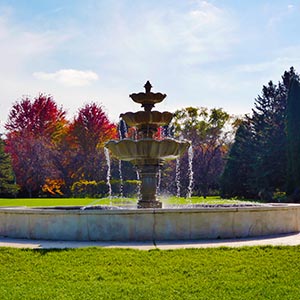 Edina context: fountain and gardens at Arneson Acres Park.