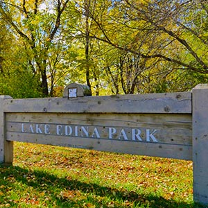 Lake Edina Park entrance sign.