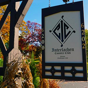 Interlachen Country Club entrance sign.