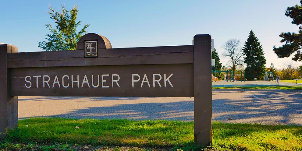 Strachauer Park entrance sign.